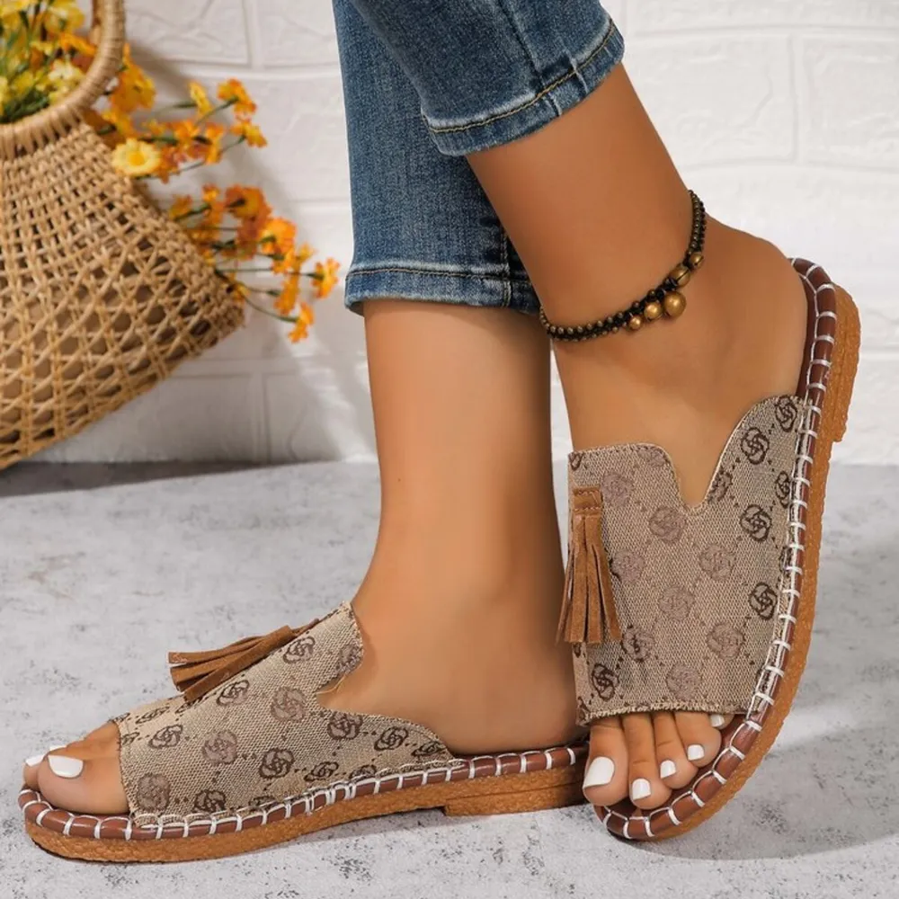 Leopard Print Tassel Flat Sandals, image 16