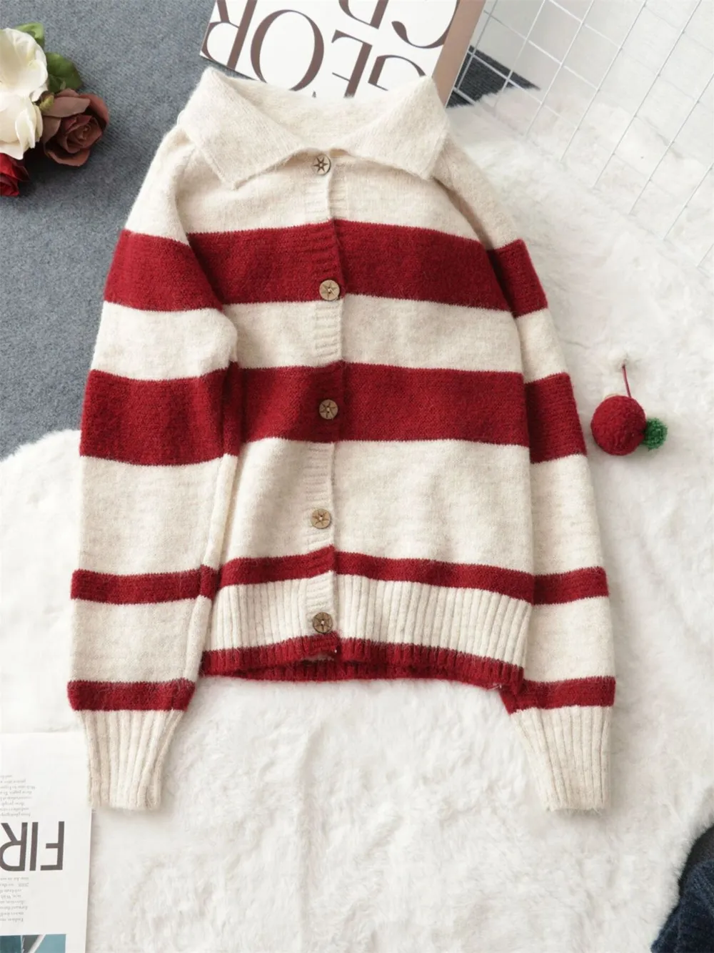 Striped Button-Up Cozy Cardigan, image 9