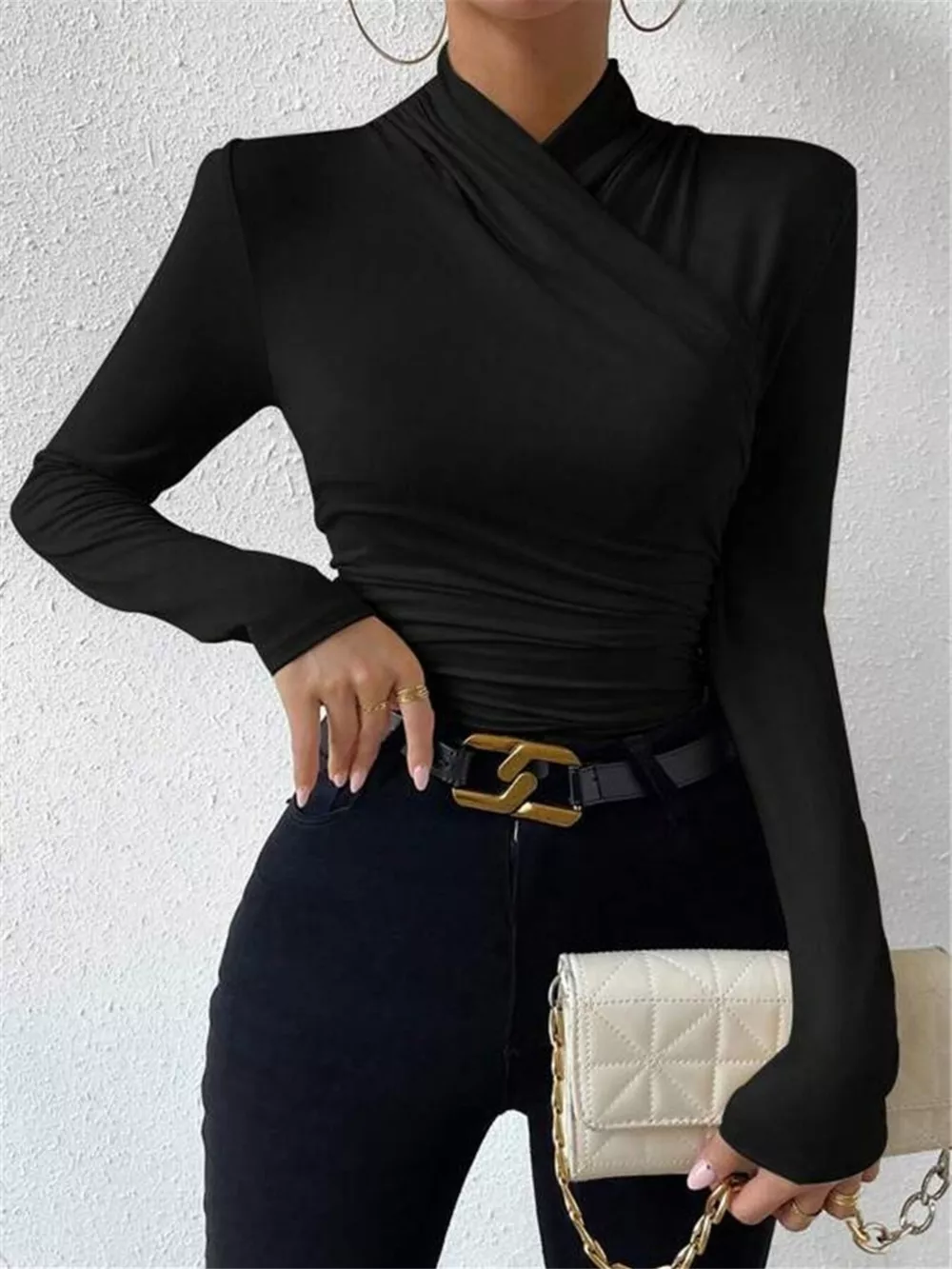 Ruched Long Sleeve Slim Fit Top, image 10