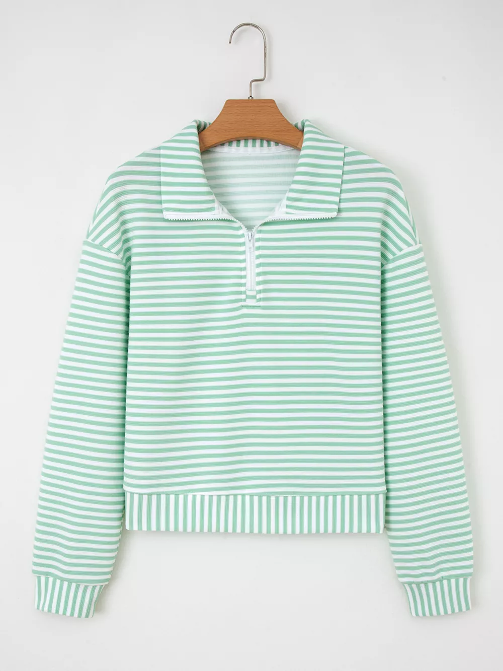 Stripe Quarter Zip Collar Long Sleeve Top, image 13