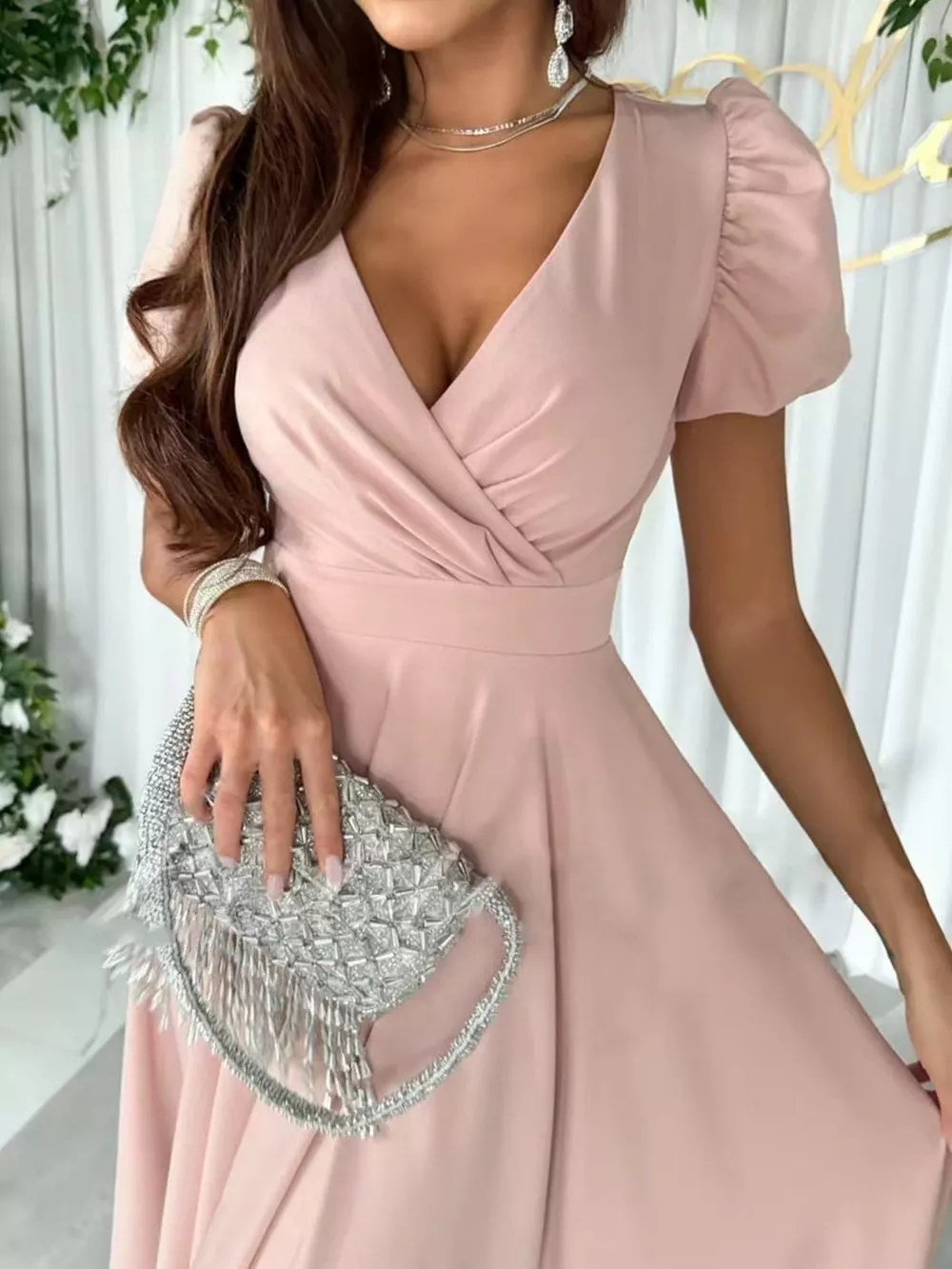 Surplice Short Sleeve Midi Dress, image 11