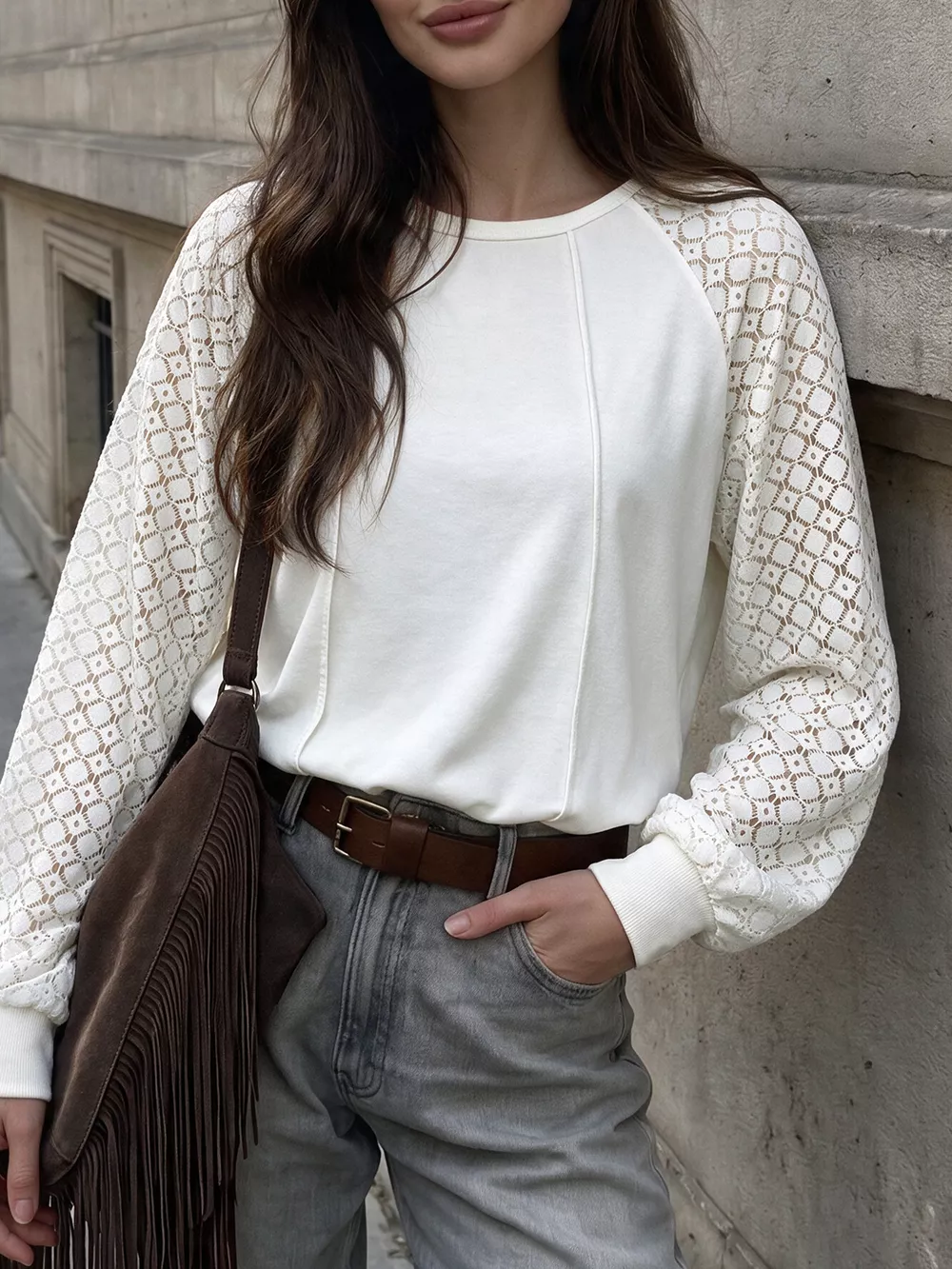Lace Raglan Sleeve Sweatshirt, image 5
