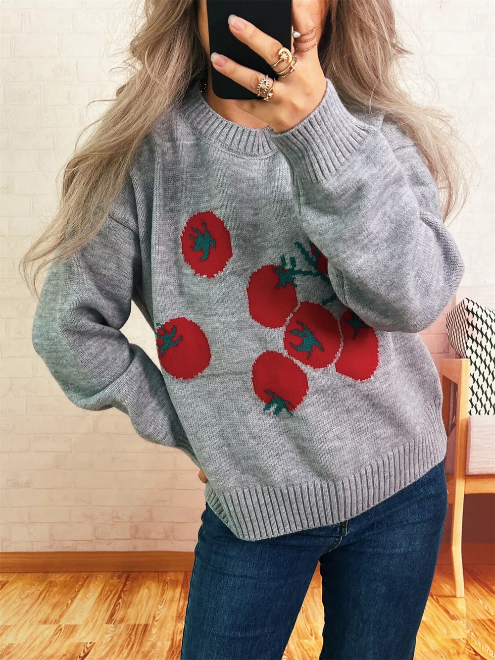 Persimmon Round Neck Long Sleeve Sweater, image 7