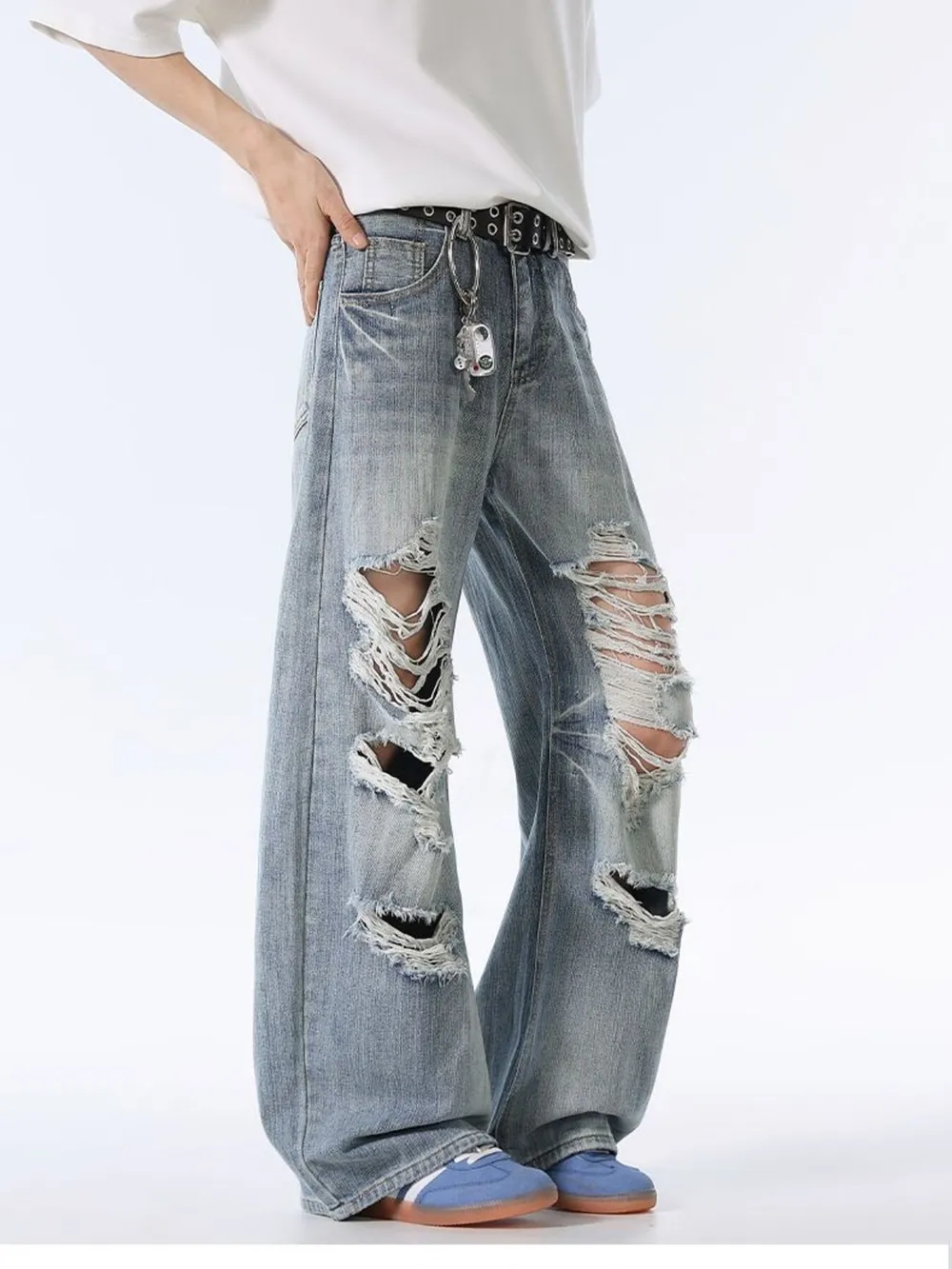 Men's Distressed Wide Leg Baggy Jeans, image 3