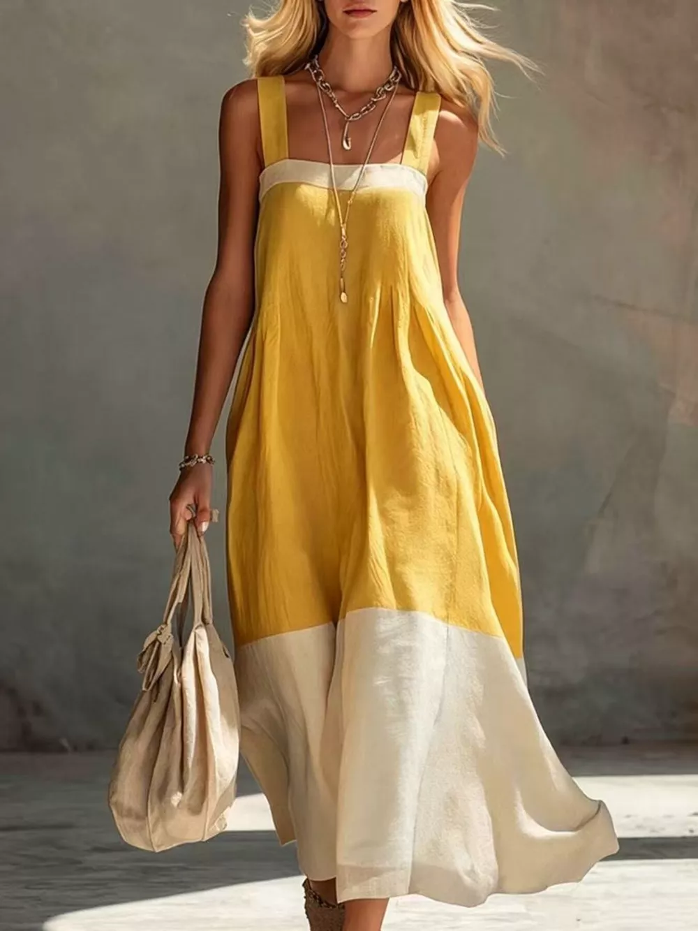 Color-Block Sleeveless Linen-Blend Midi Dress, image 11