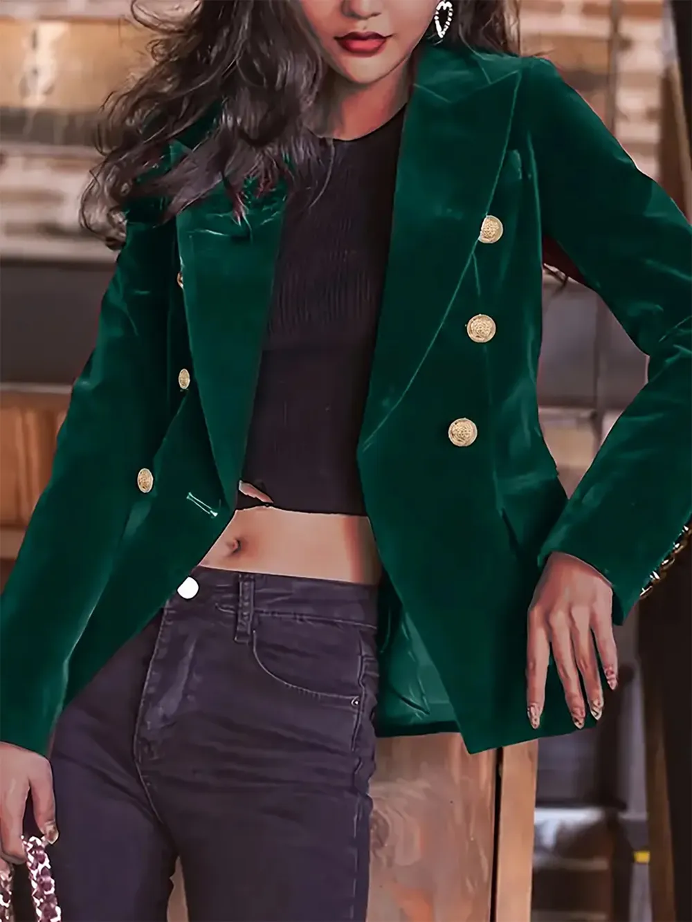 One Button Closure Slim Blazer with Pockets