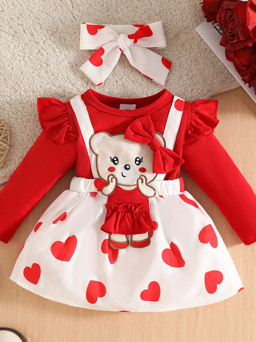Children's Bear Applique Dress and Headband Set