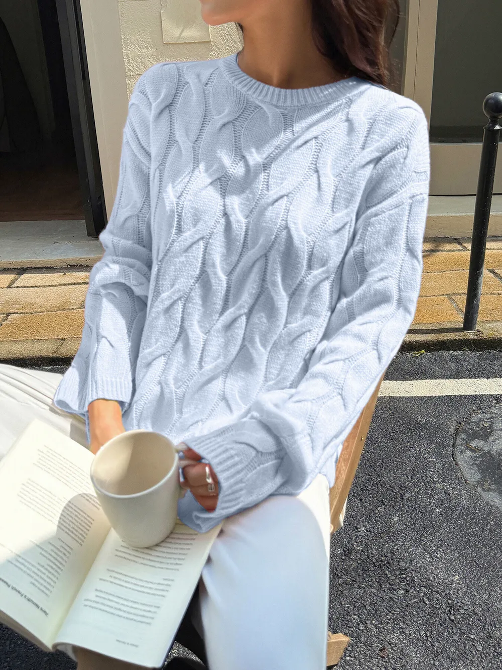 Cable Knit Long Sleeve Sweater, image 7