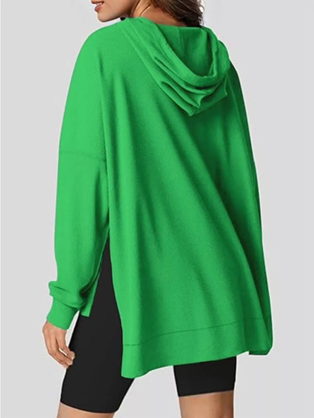 Oversized Drawstring Side Slit Hoodie, image 13