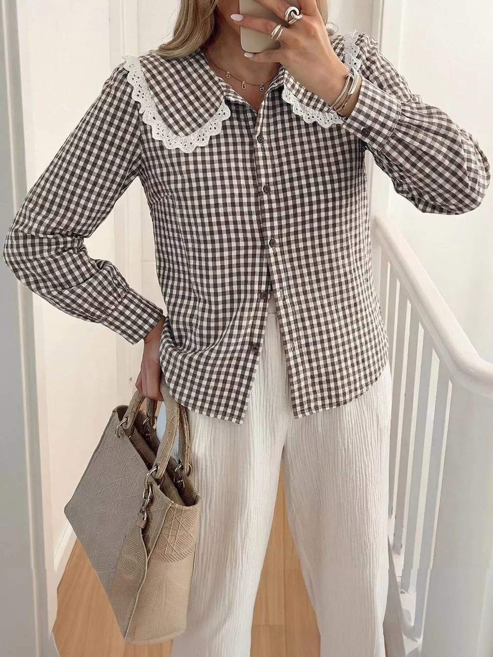 Lace Peter Pan Collar Button Up Shirt, image 11