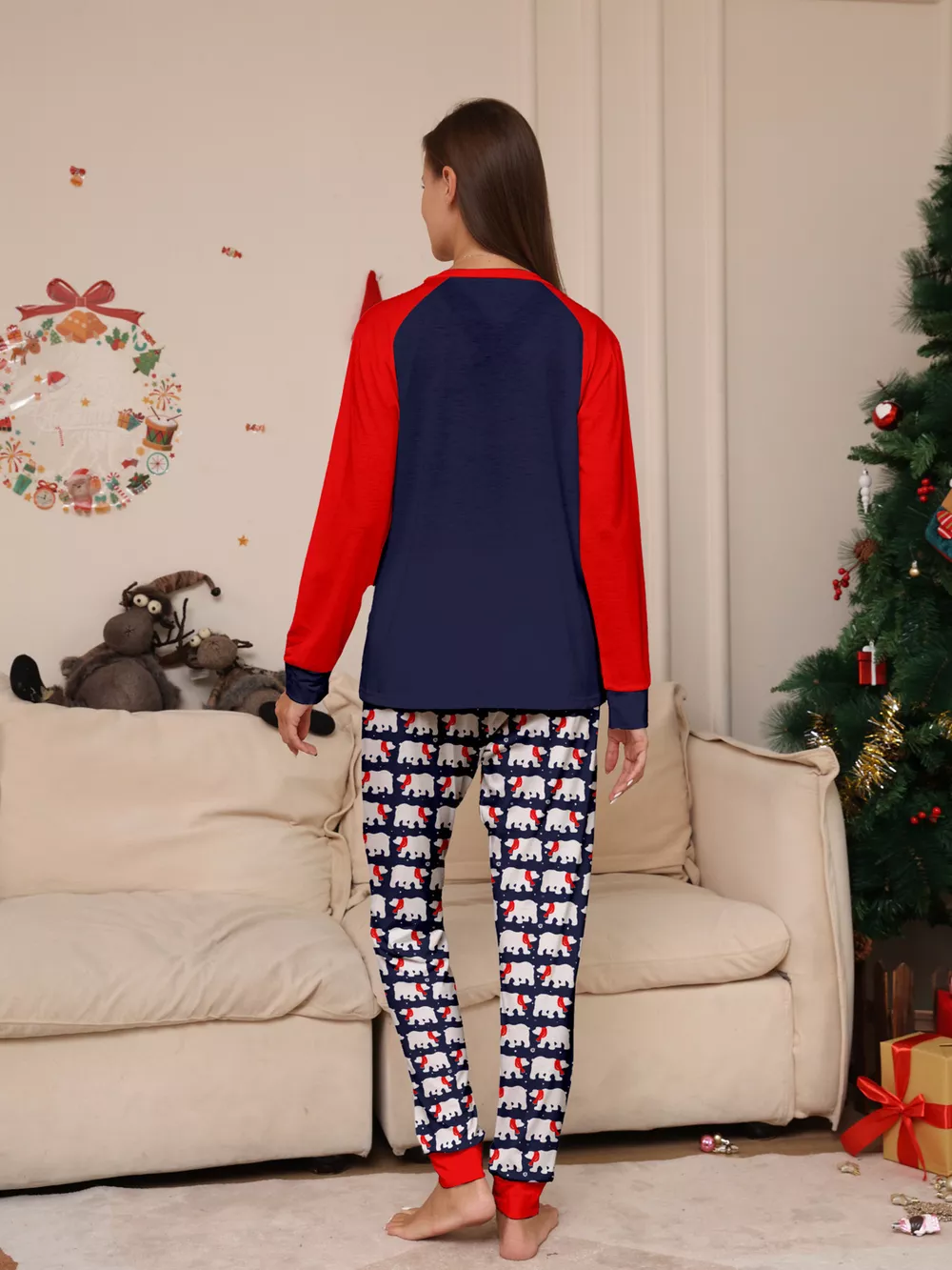 Full Size Matching Family Christmas Pajama Set with Festive Print Plus Size, image 5