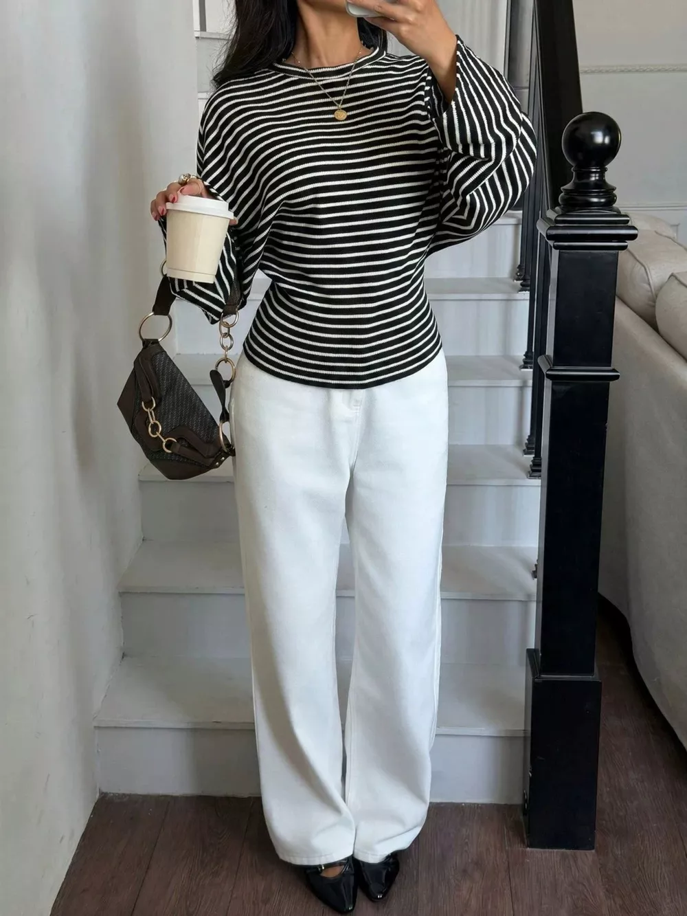 Casual Striped Batwing Sleeve T-Shirt, image 13
