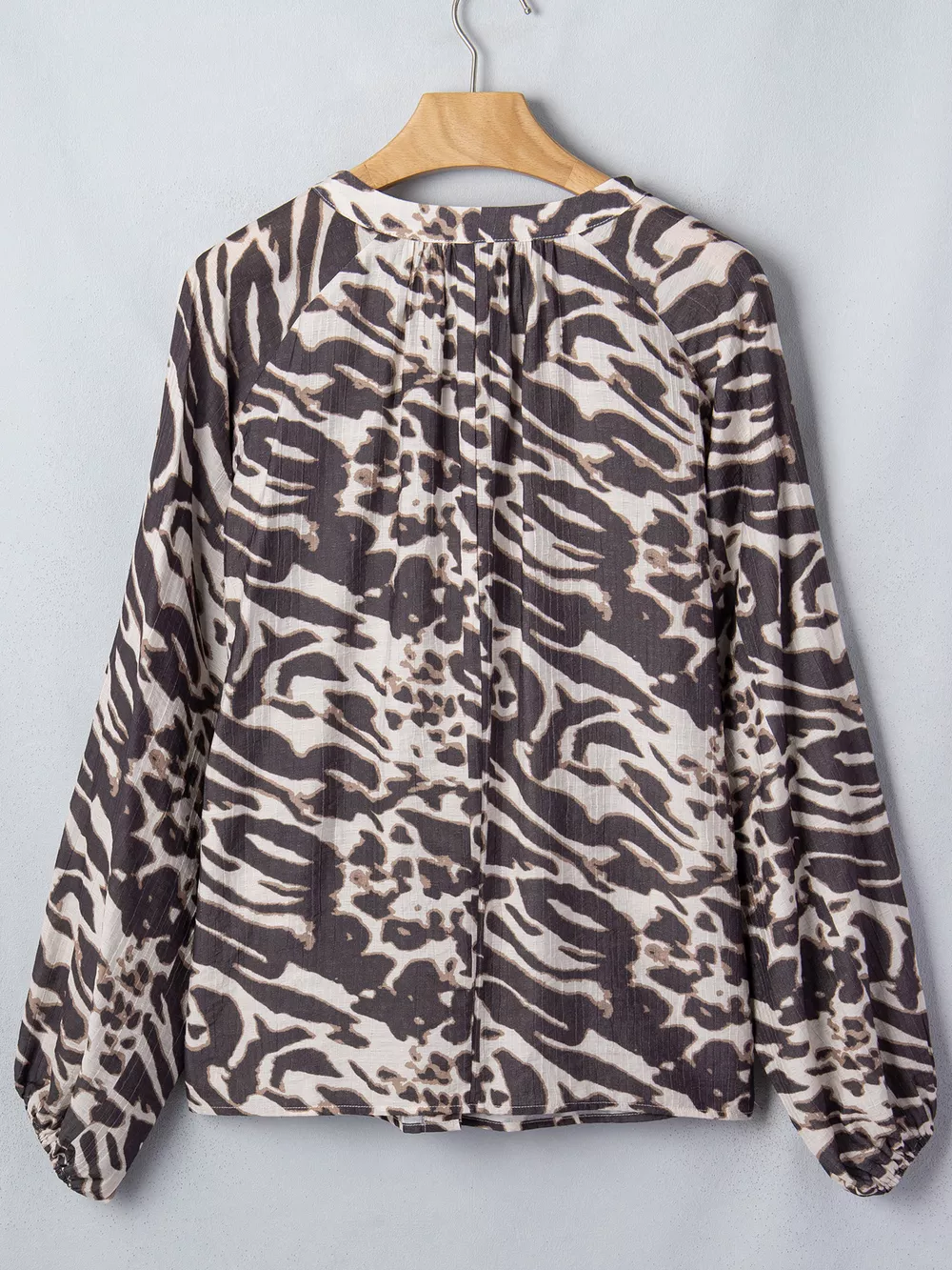 Leopard Print V Neck Button Down Balloon Sleeve Shirt, image 5