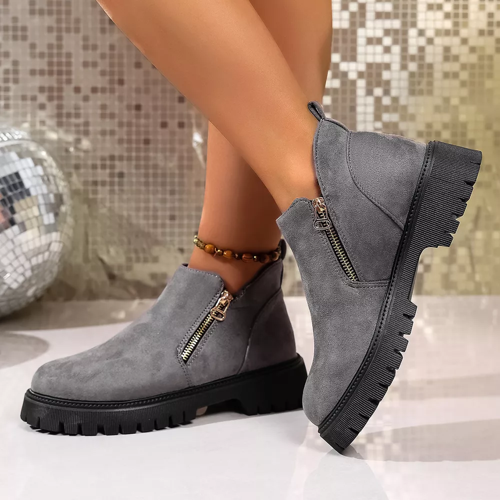Round Toe Side Zip Ankle Boots, image 5
