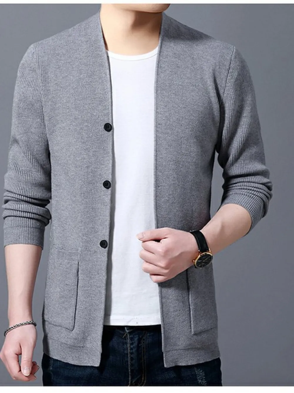 Men's Plus Size Long Sleeve Cardigan with Pockets, image 3