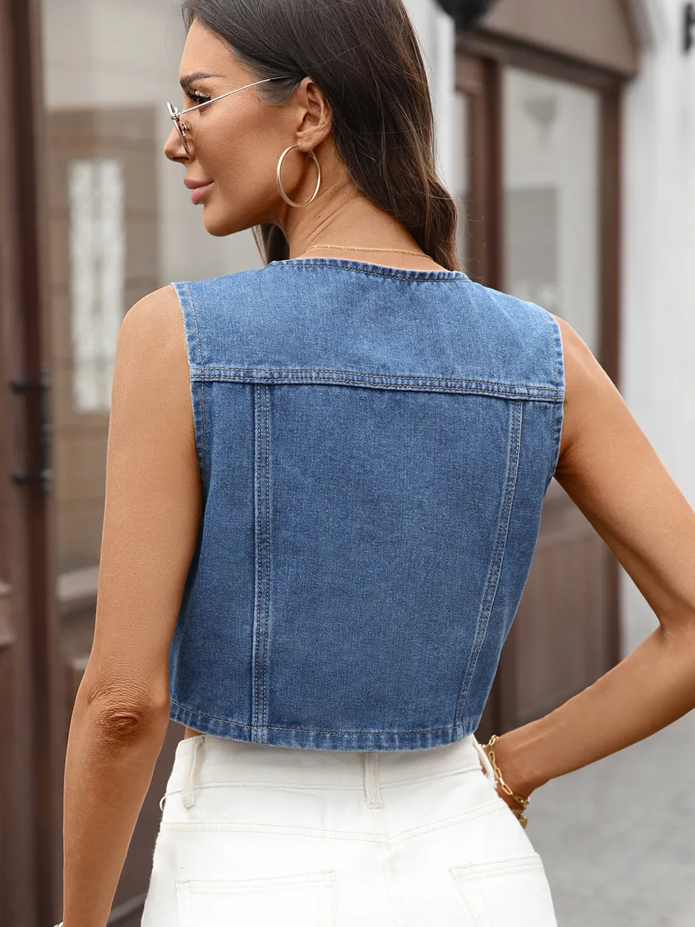 Button Up Sleeveless Denim Vest, image 9