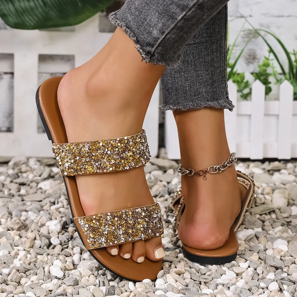 Sequin Open Toe Flats Sandals, image 8