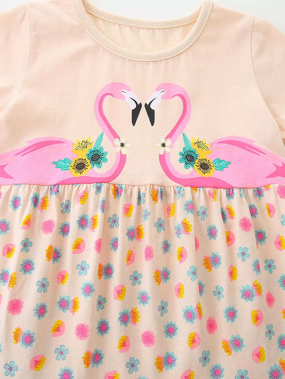 Children's Flamingo Print Tiered Casual Dress, image 3