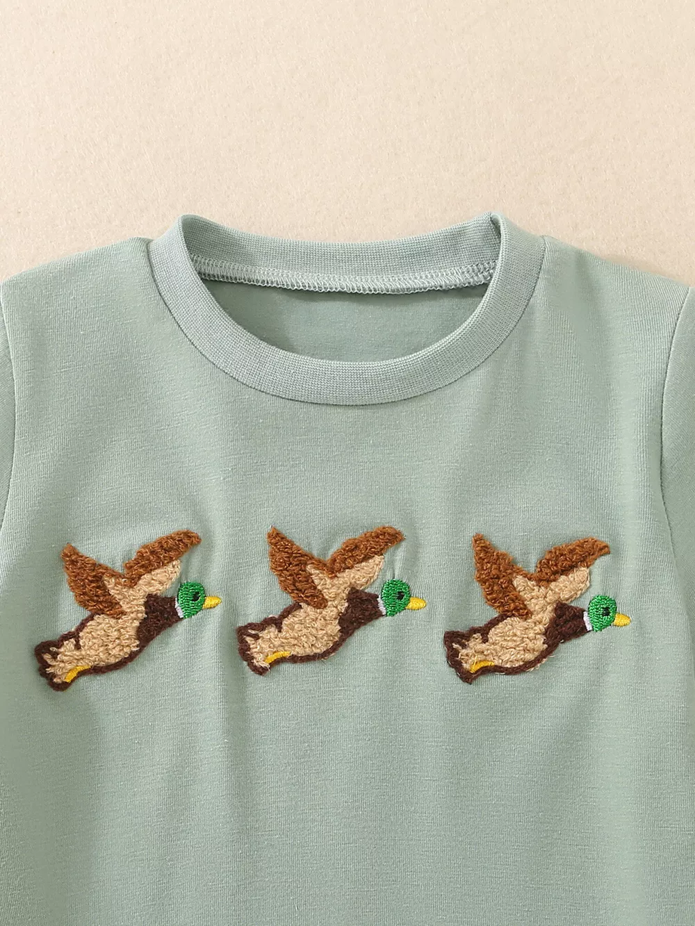Children's Duck Embroidered T-shirt and Gingham Shorts Set, image 2