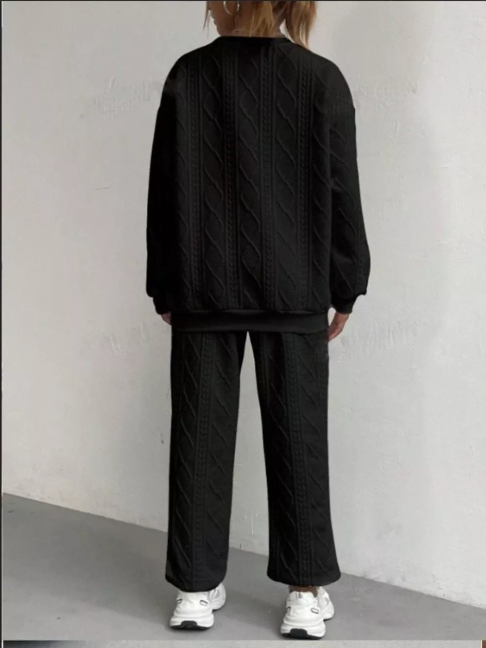Texture Round Neck Top and Pants Set, image 12
