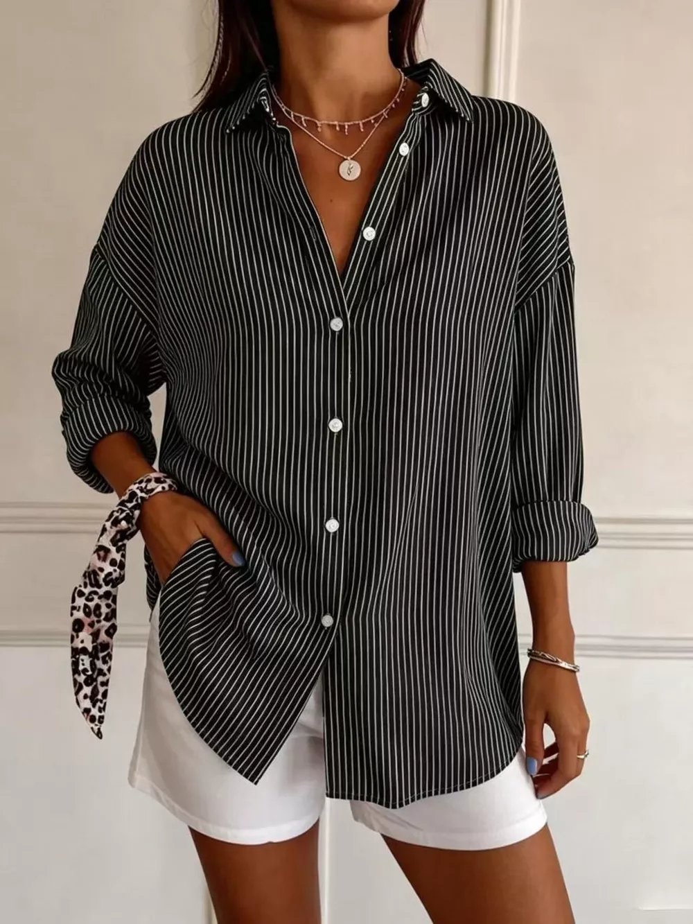 Full Size Striped Button-Down Long Sleeve Shirt Plus Size, image 11