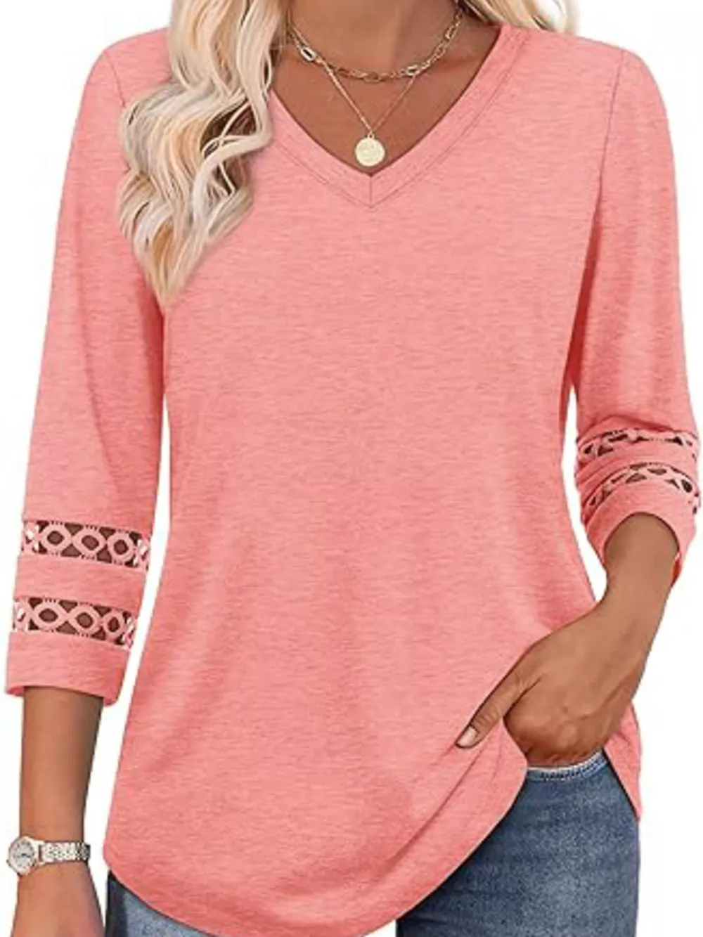 V-Neck Cutout 3/4 Sleeve T-Shirt, image 29