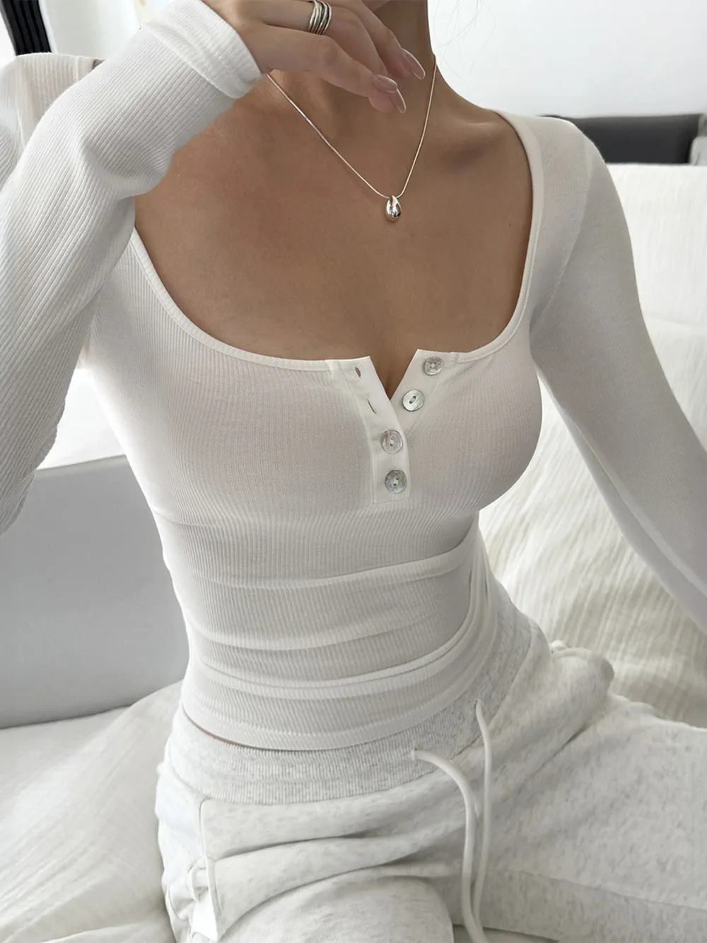 Button Detail Long Sleeve T-Shirt, image 4
