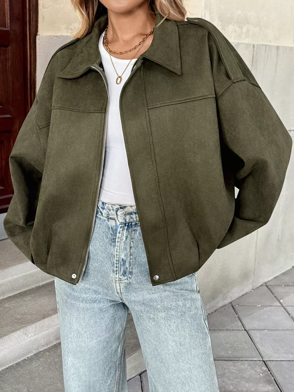 Zip Up Drop Shoulder Jacket, image 6