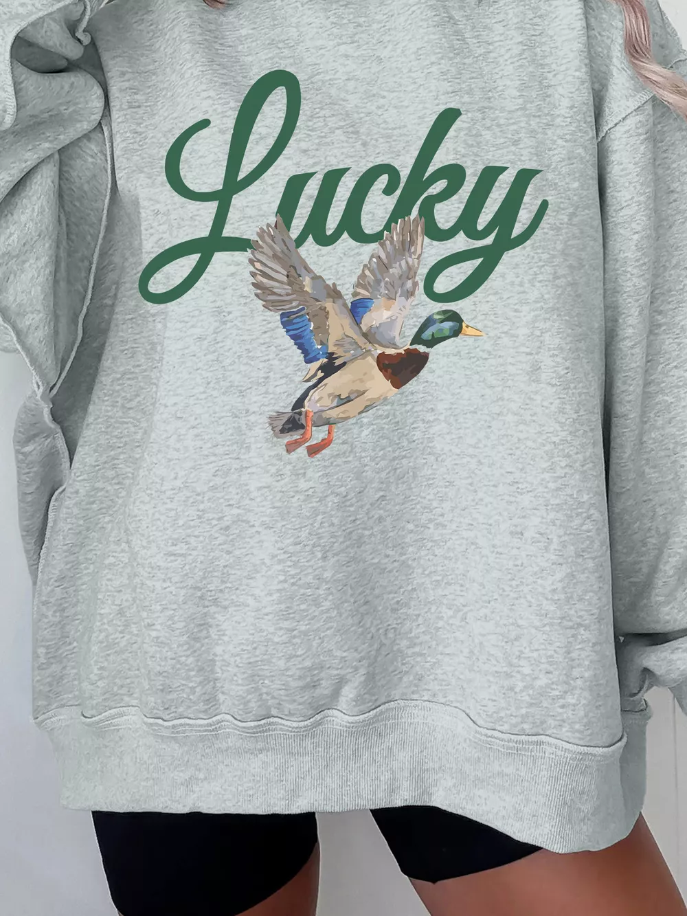 Lucky Mallard Print Mock Neck Casual Pullover Sweatshirt, image 6