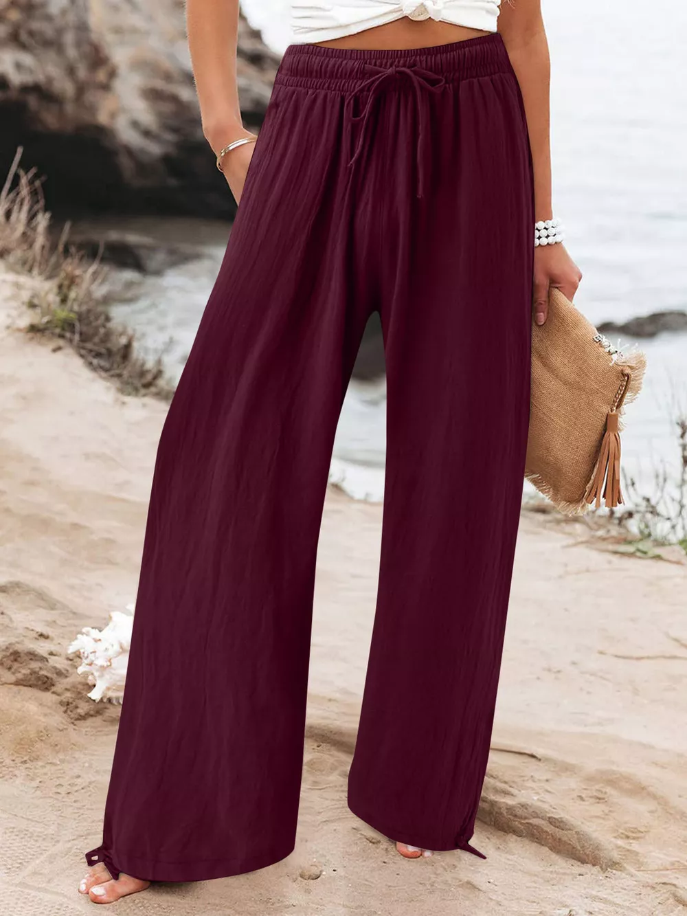 Full Size Drawstring Wide Leg Pants Plus Size, image 5