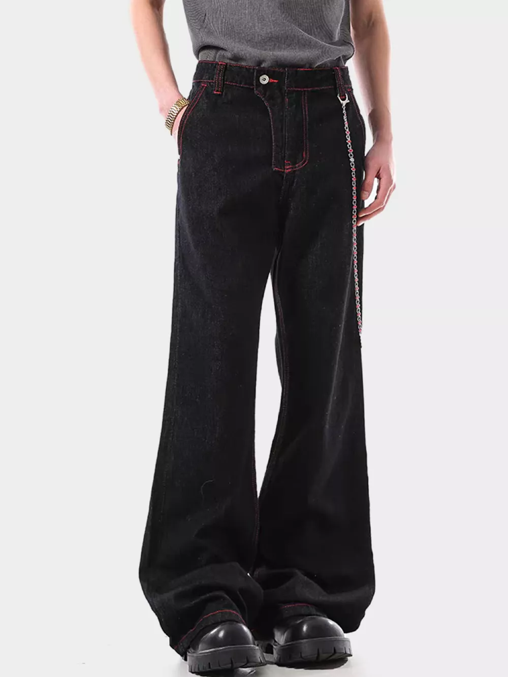 Men's Wide Leg Wash Jeans, image 2