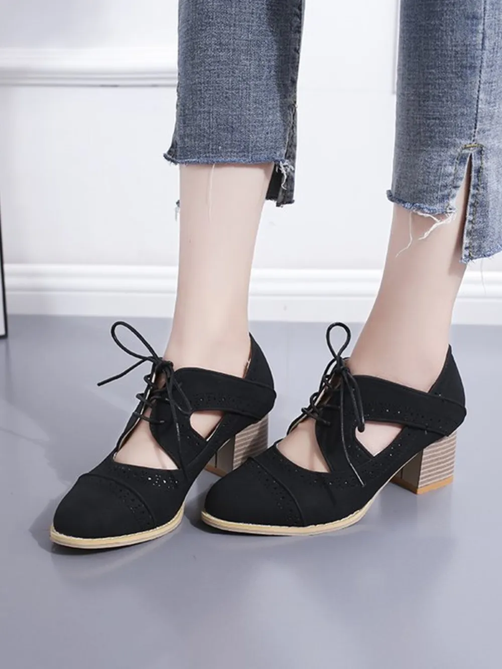 Lace-Up Block Heel Pumps