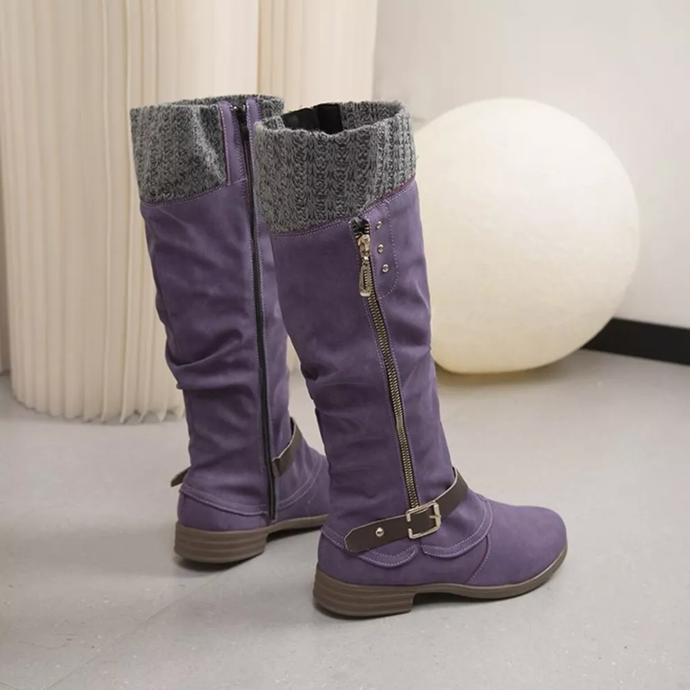 Knee High Slouch Boots with Knit Cuff, image 11