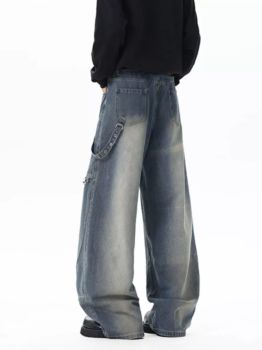 Men's Full Size Wide-Leg Denim Jeans with Metal Ring Plus Size, image 8