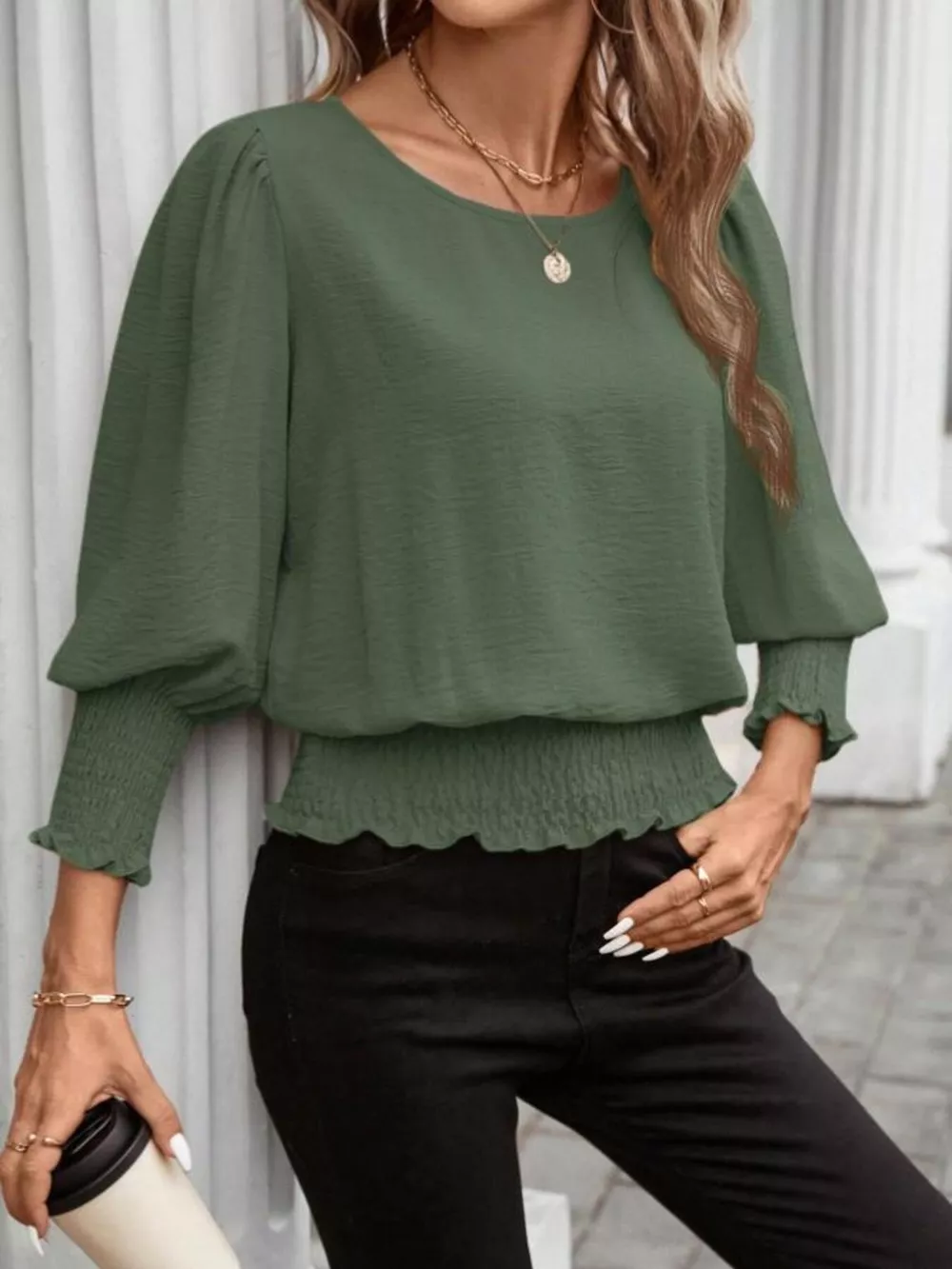 Puff Sleeve Smocked Blouse, image 8