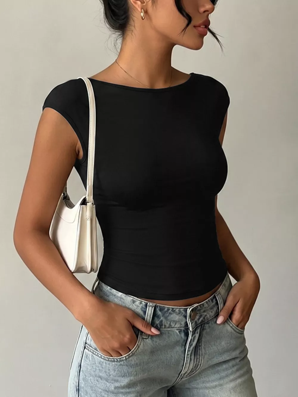 Lace Detail Cap-Sleeve T-Shirt, image 5
