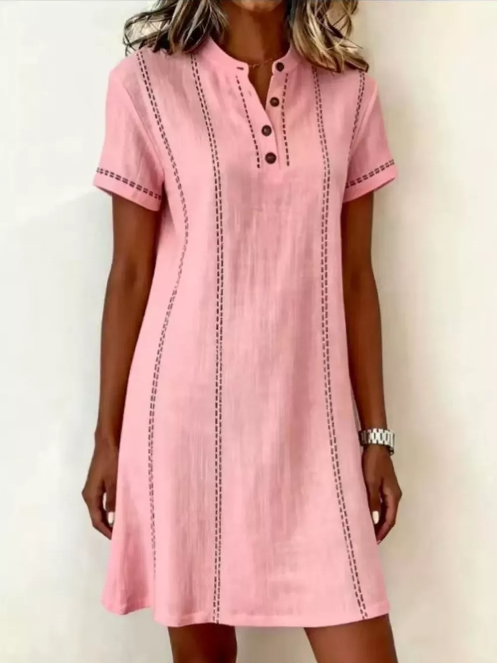Full Size Button Detail Short Sleeve Shift Dress Plus Size, image 5