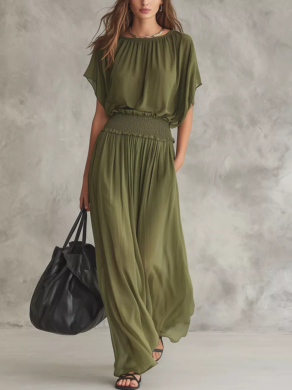 Chiffon Maxi Dress with Smocked Waist