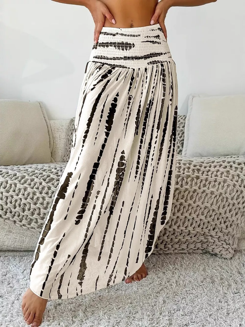 Smocked Asymmetrical Hem Skirt, image 12