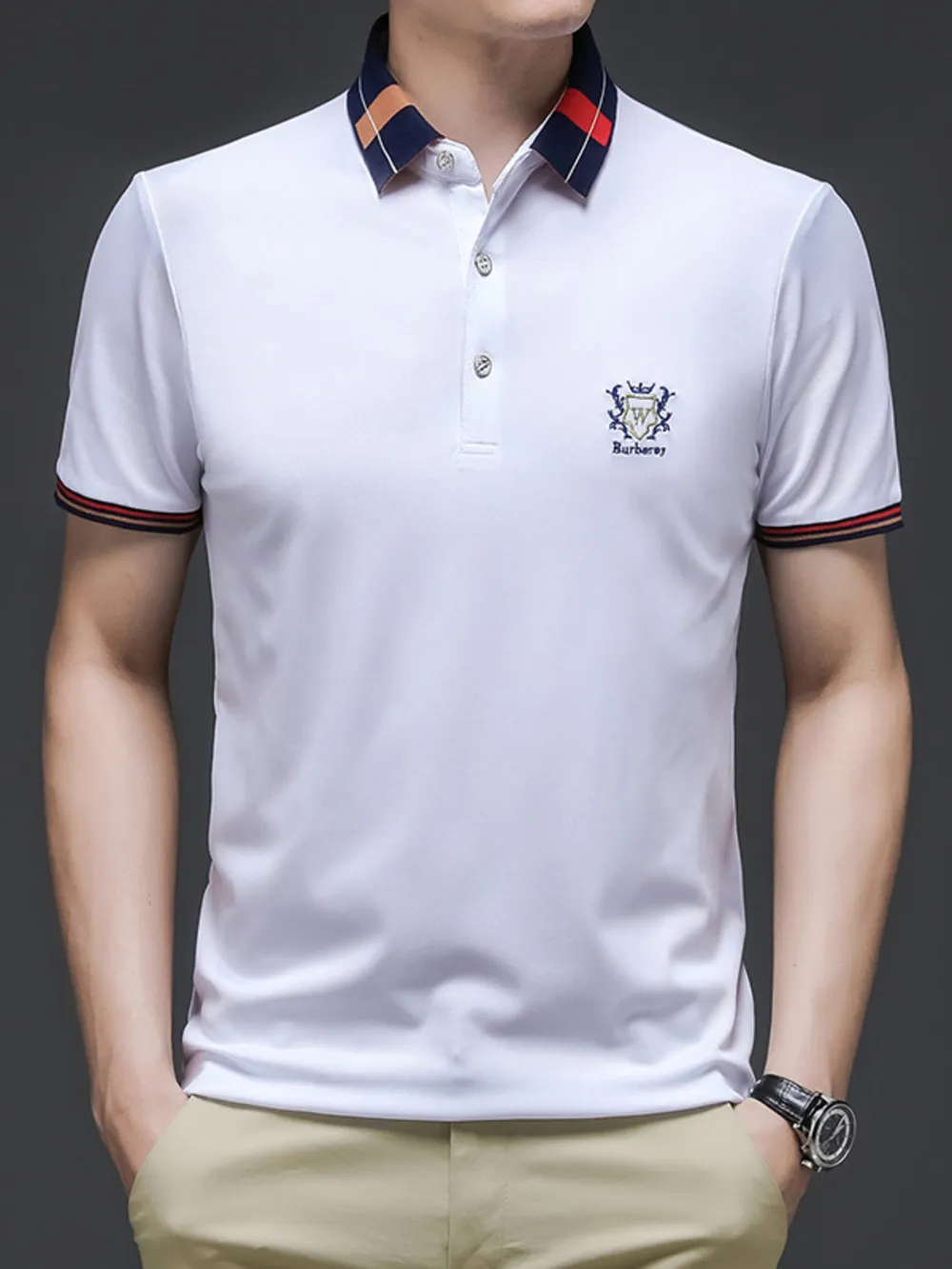 Men's Plus Size Short Sleeve Contrast Collar Polo Shirt, image 4