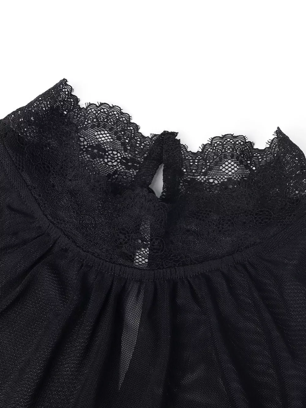 Lace Trim Velvet Sheer Sleeve Blouse, image 7