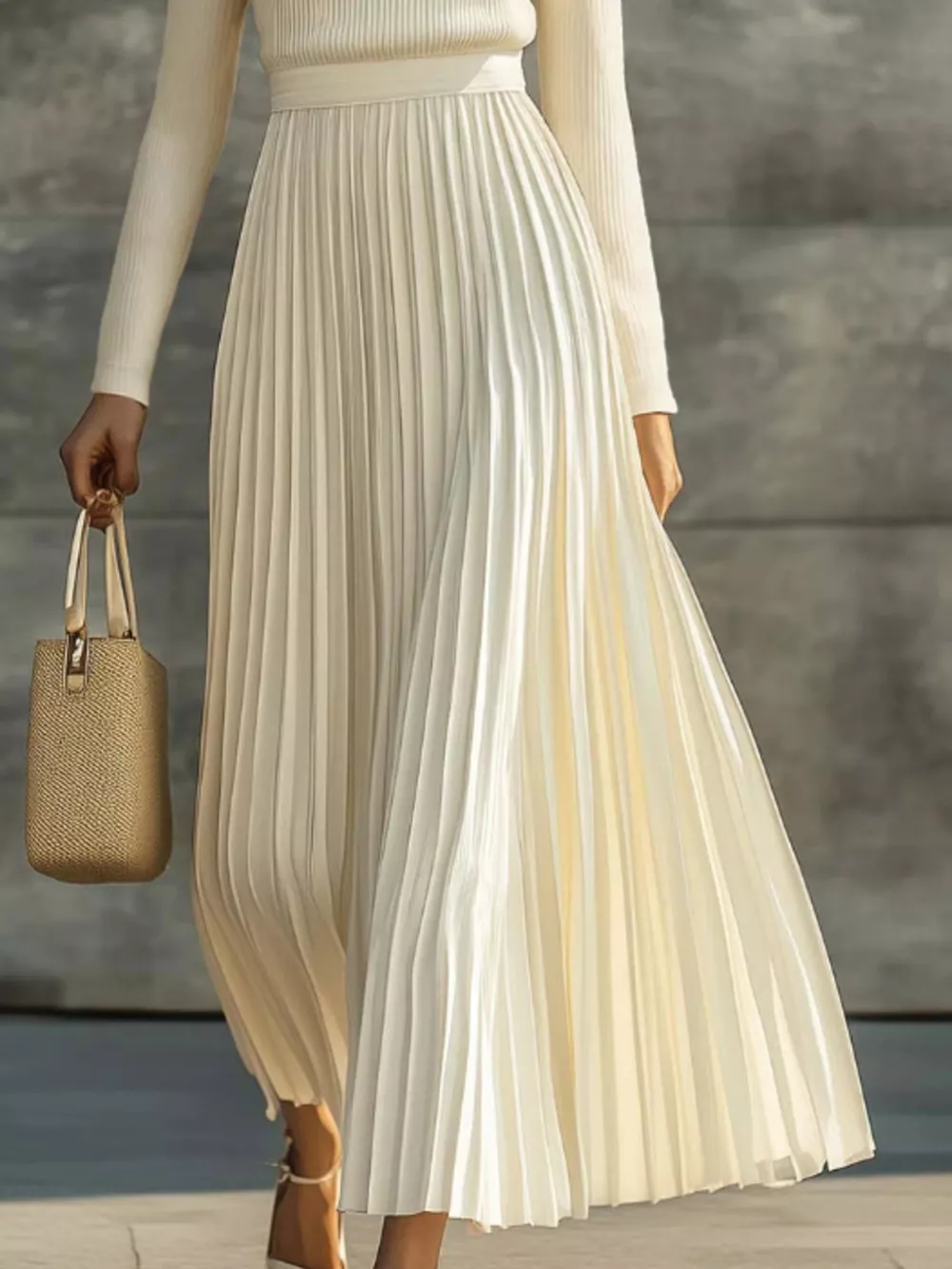 Ribbed Knit Pleated Midi Dress, image 3