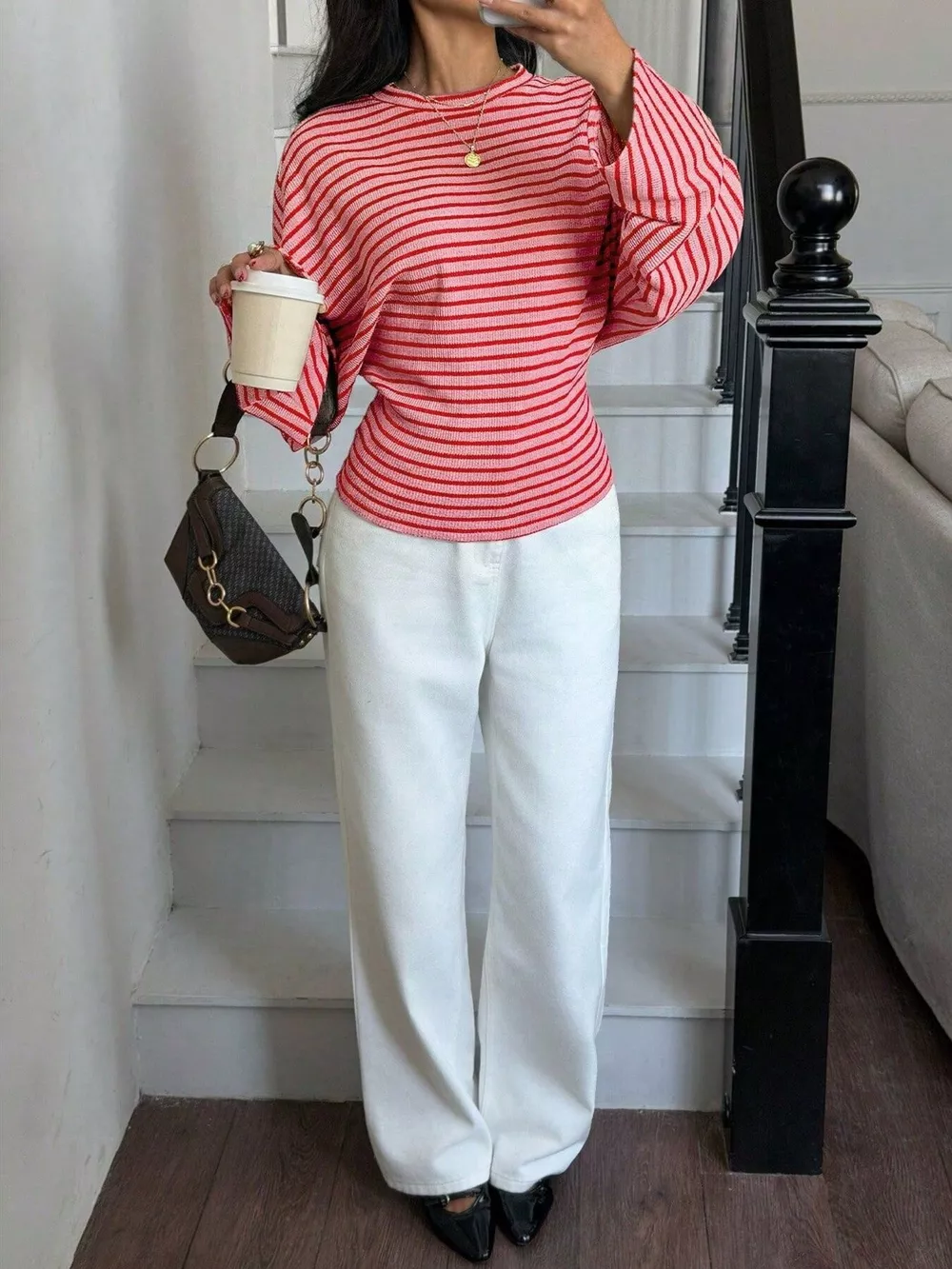 Casual Striped Batwing Sleeve T-Shirt, image 19