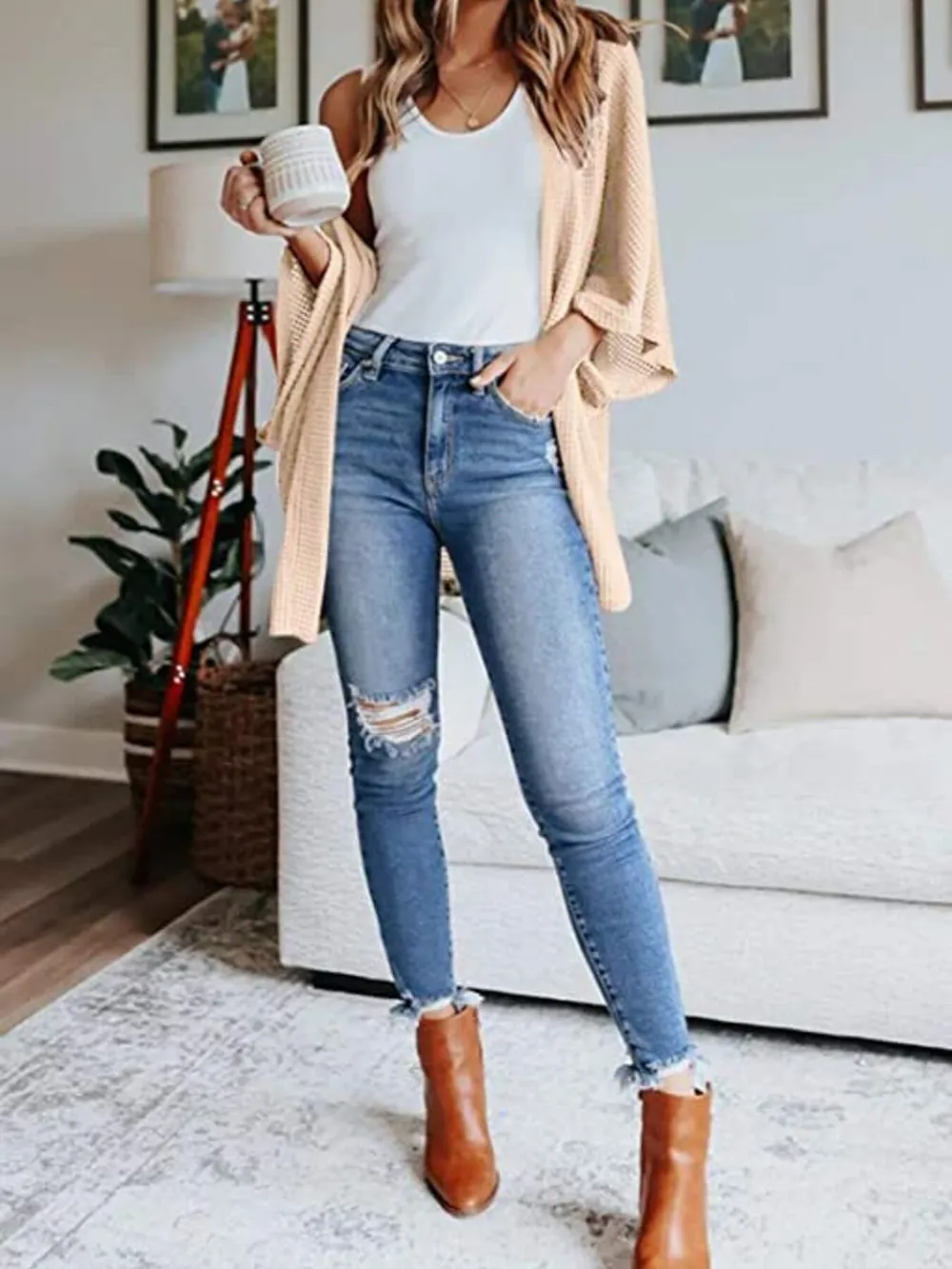 Full Size Open Front Waffle Knit Cardigan Plus Size, image 29