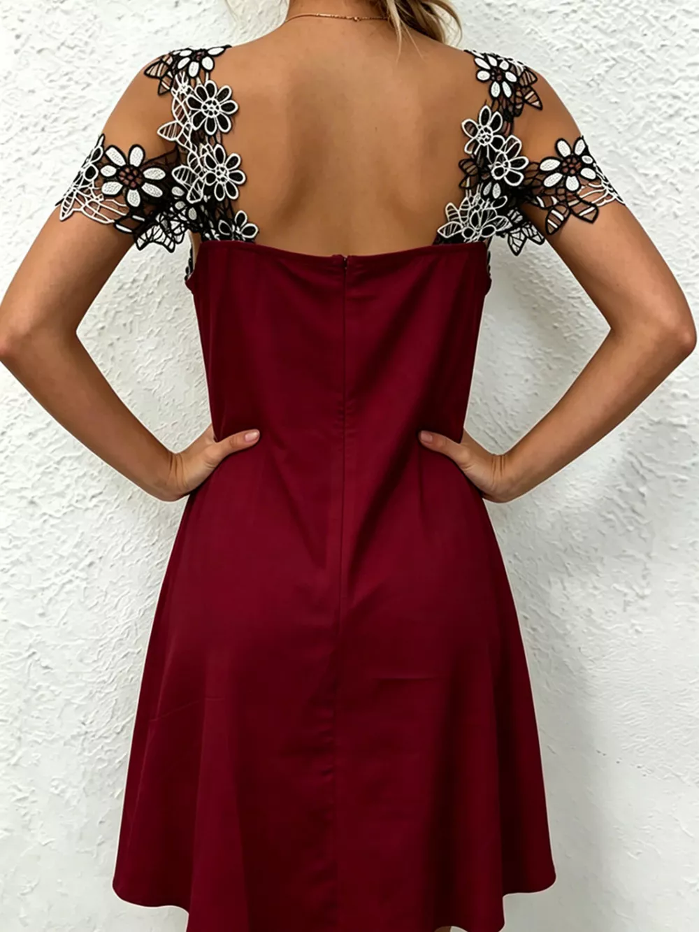 Lace Floral Trim Cold Shoulder Mini Dress, image 11