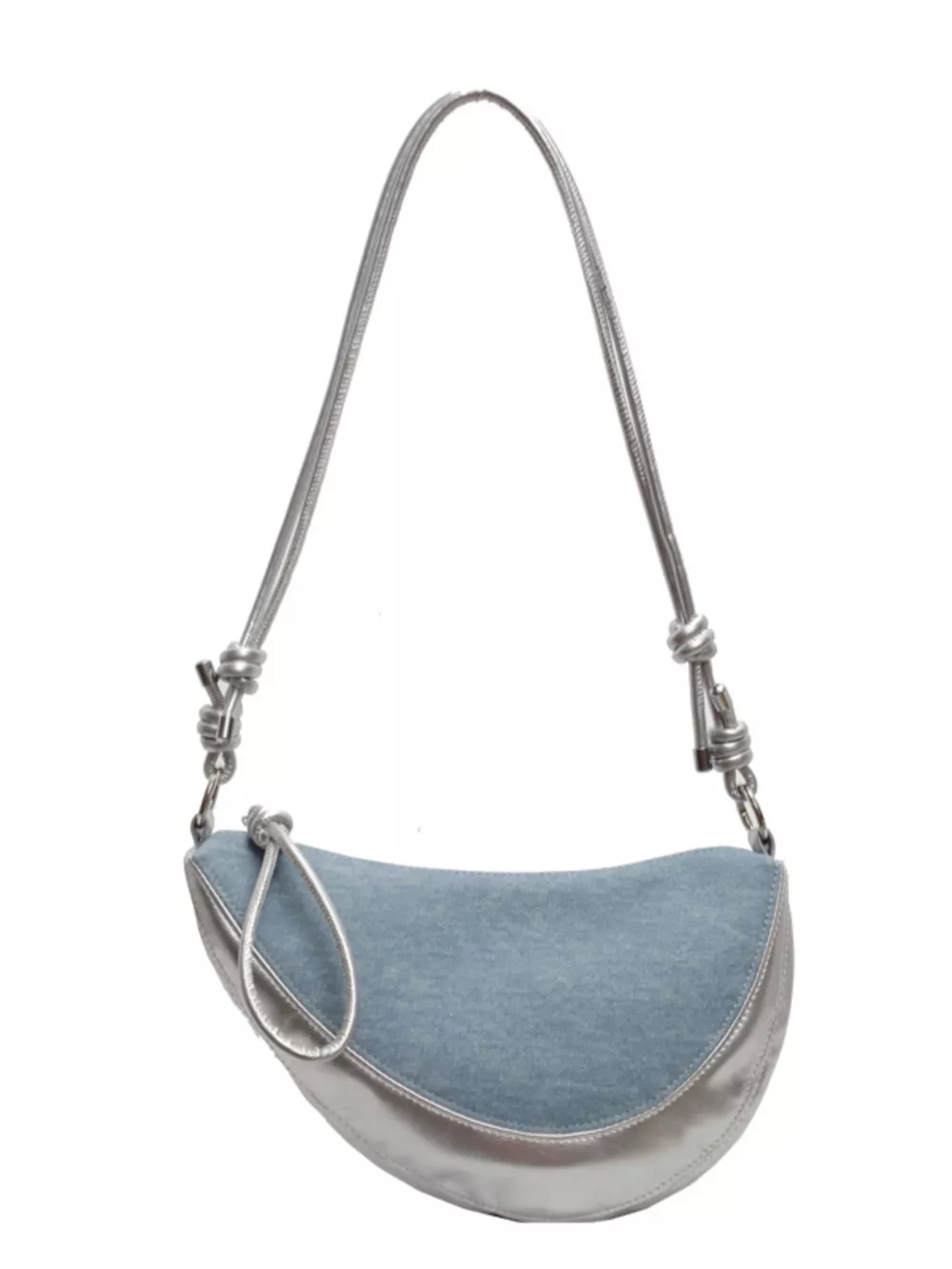 Denim Crescent Hobo Crossbody Bag, image 5