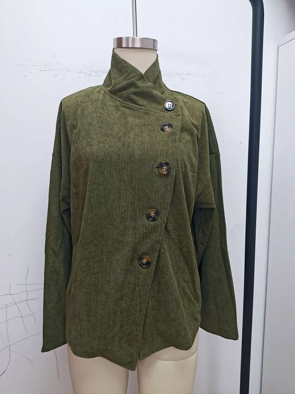 Asymmetric Button-Up Corduroy Jacket, image 5