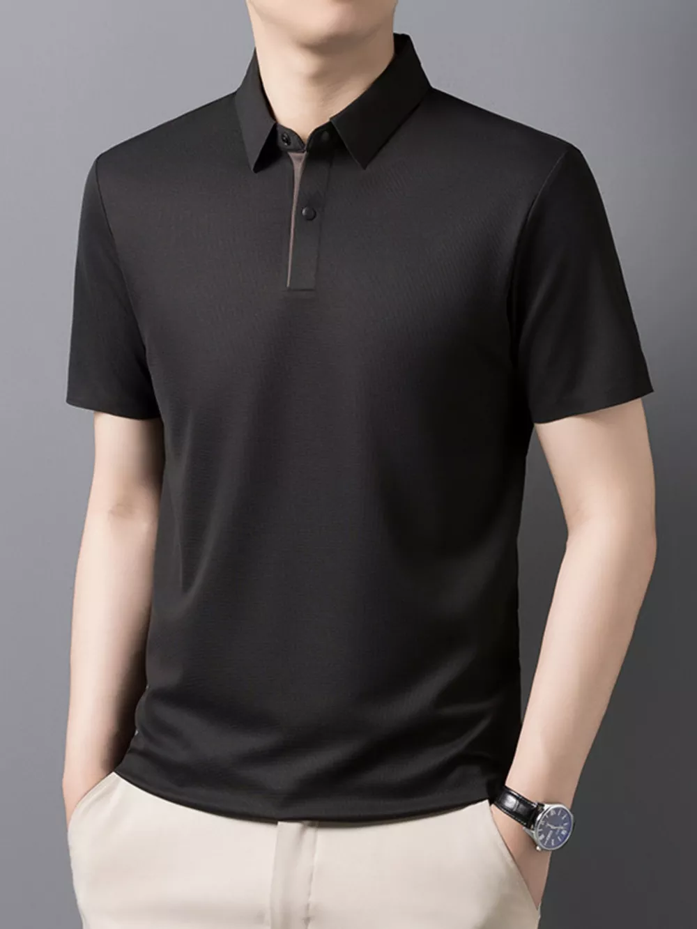 Men's Plus Size Button Detail Short Sleeve Polo, image 5