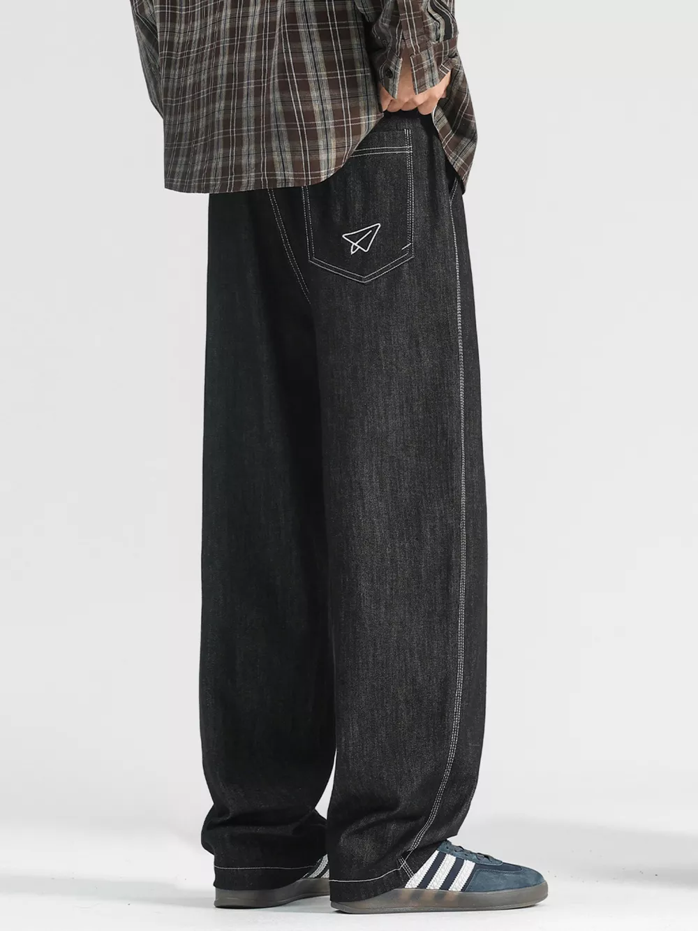 Men's Plus Size Wide Leg Drawstring Jeans, image 4