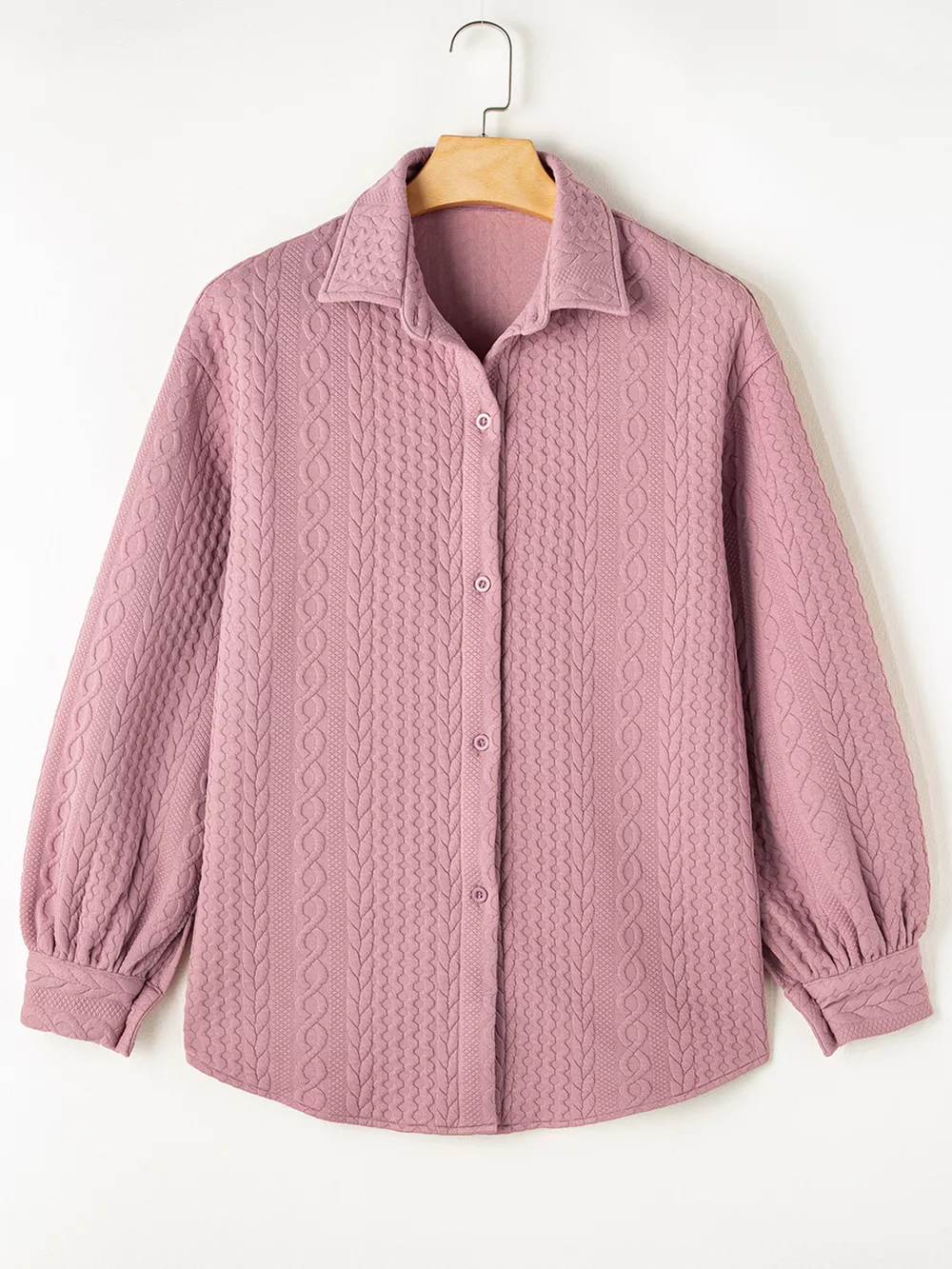Cable Texture Puff Sleeve Loose Shacket, image 29
